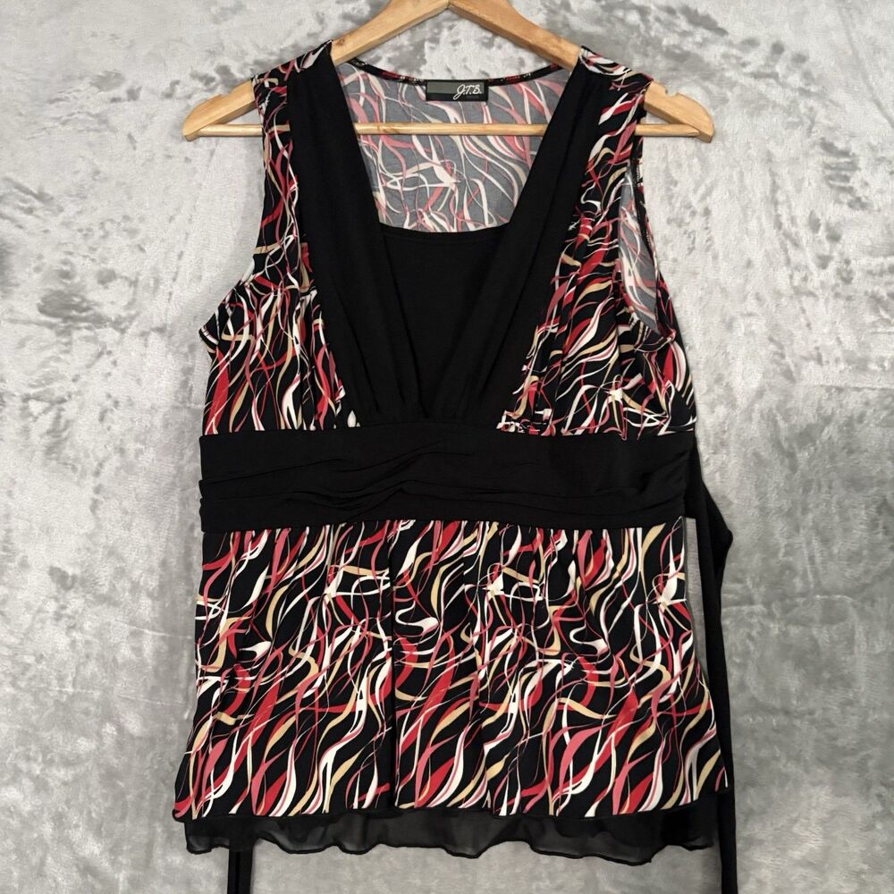 Vtg JTB Petite Abstract Swirl Top Y2K Whimsigoth Sleeveless Blouse Black Red PS